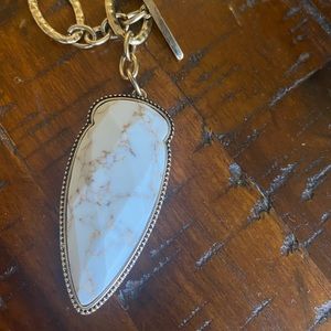 Long gold loop chain necklace, white stone